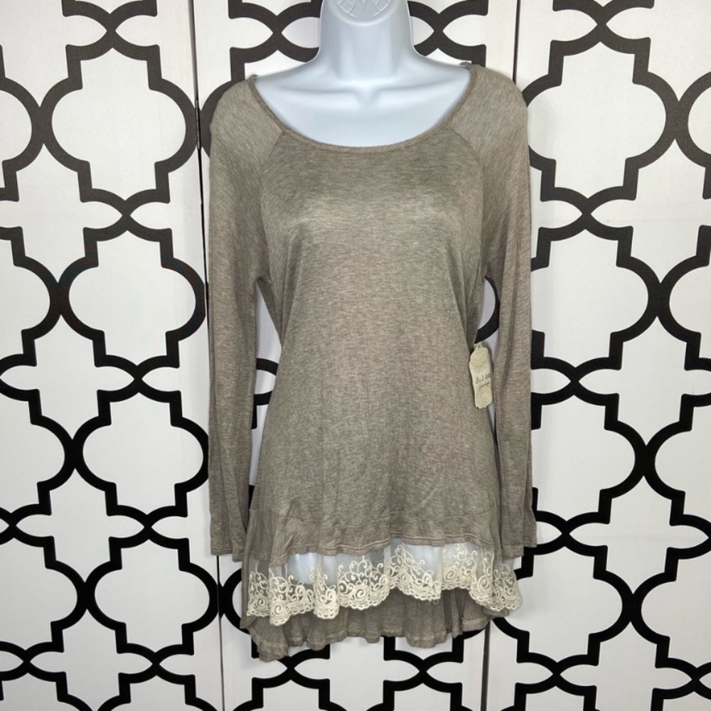 Altar'd State Tan Cream Asymmetrical Embellished Tunic